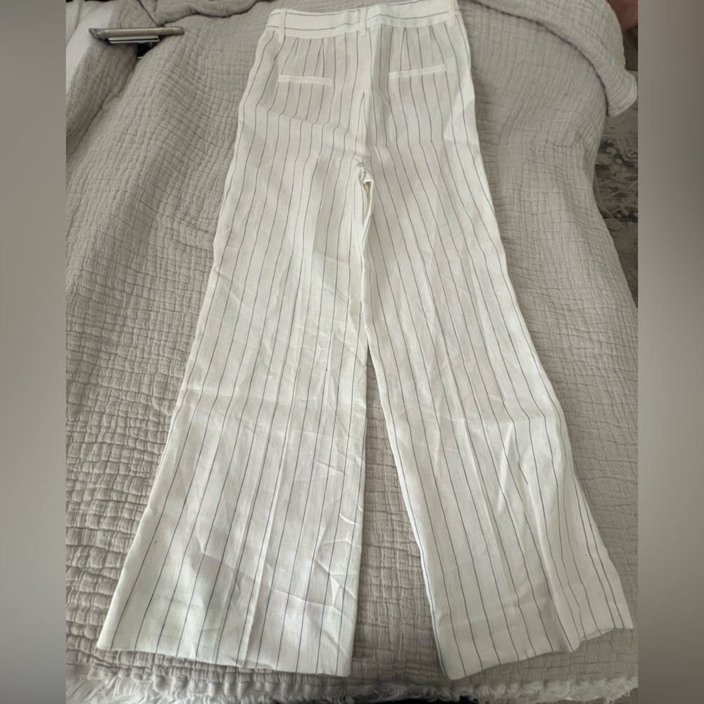 Lafayette 148 Linen White Striped Blazer and Pants Set 2069 - Picture 2 of 12